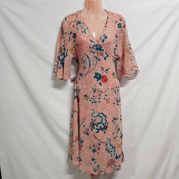Maeve by Anthropologie Wrap Coral Floral Dress Women Size XS - Picture 9 of 16